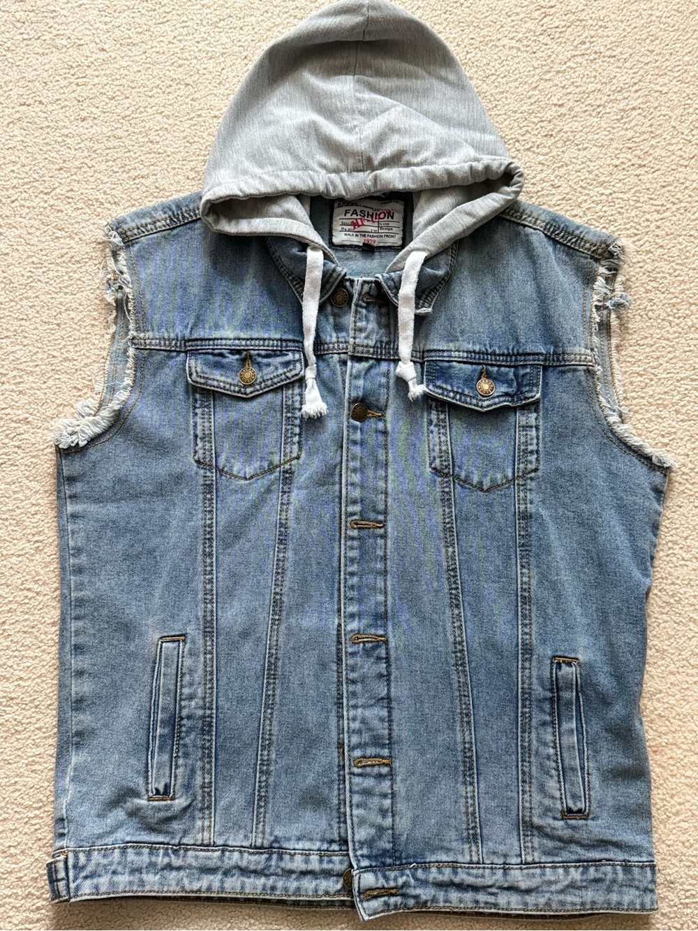 Women’s Denim Vest Sweatshirt Hood Size Small Excellent Condition